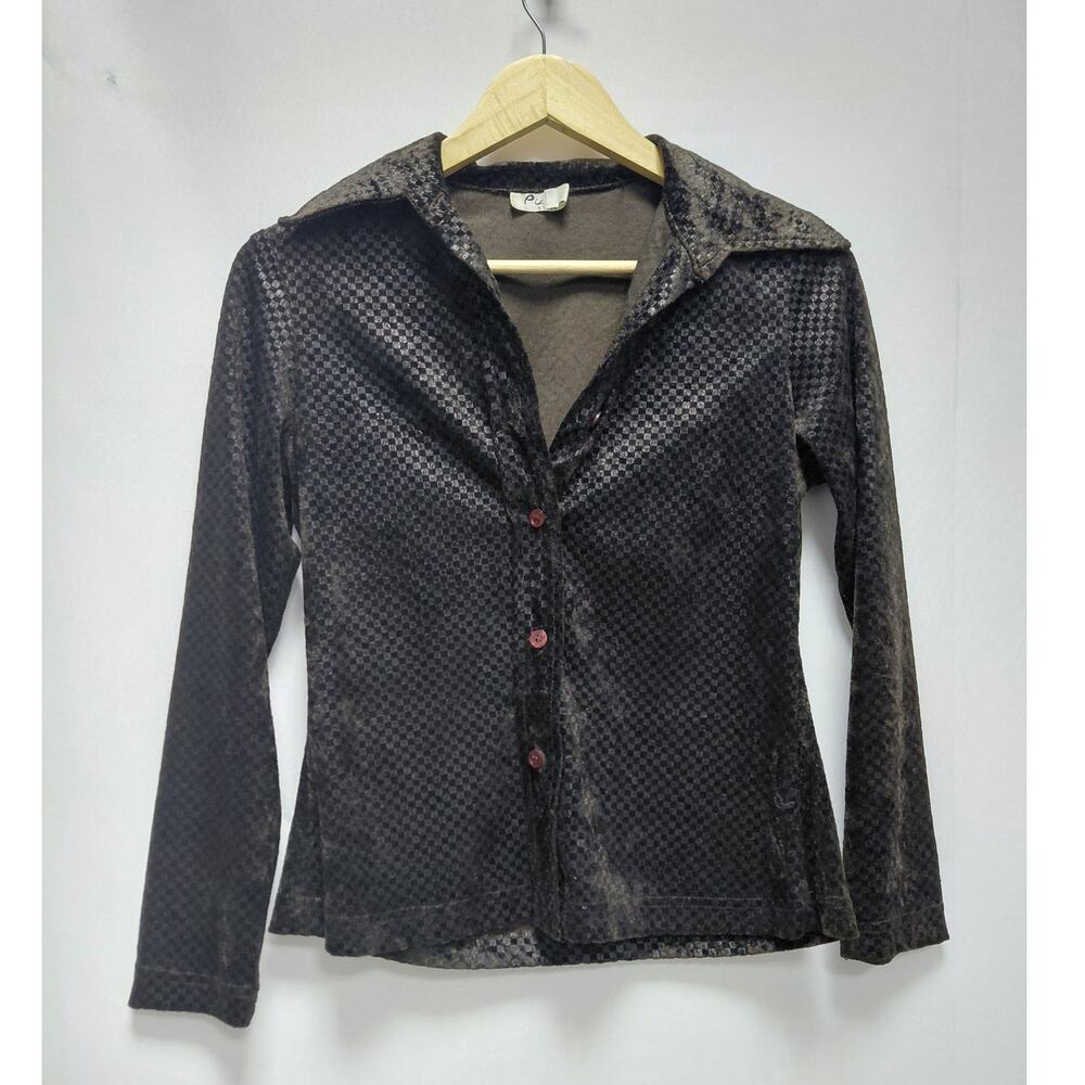 Picasso Long Sleeve Button-Up Top Collared Patterned Women See Measurements